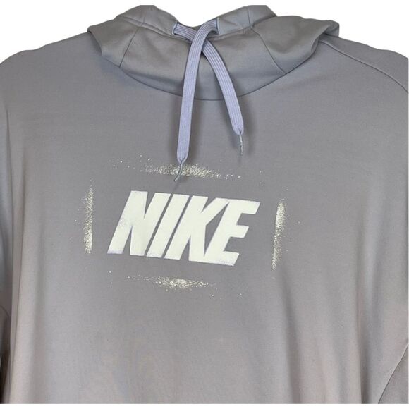 NIKE Hoodie Women's Medium Gray Purple Fleece Lined Pullover Drawstring Hood - Picture 2 of 8